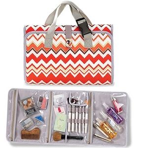 Chevron Makeup Brush Organizer with Red and Gray Handles